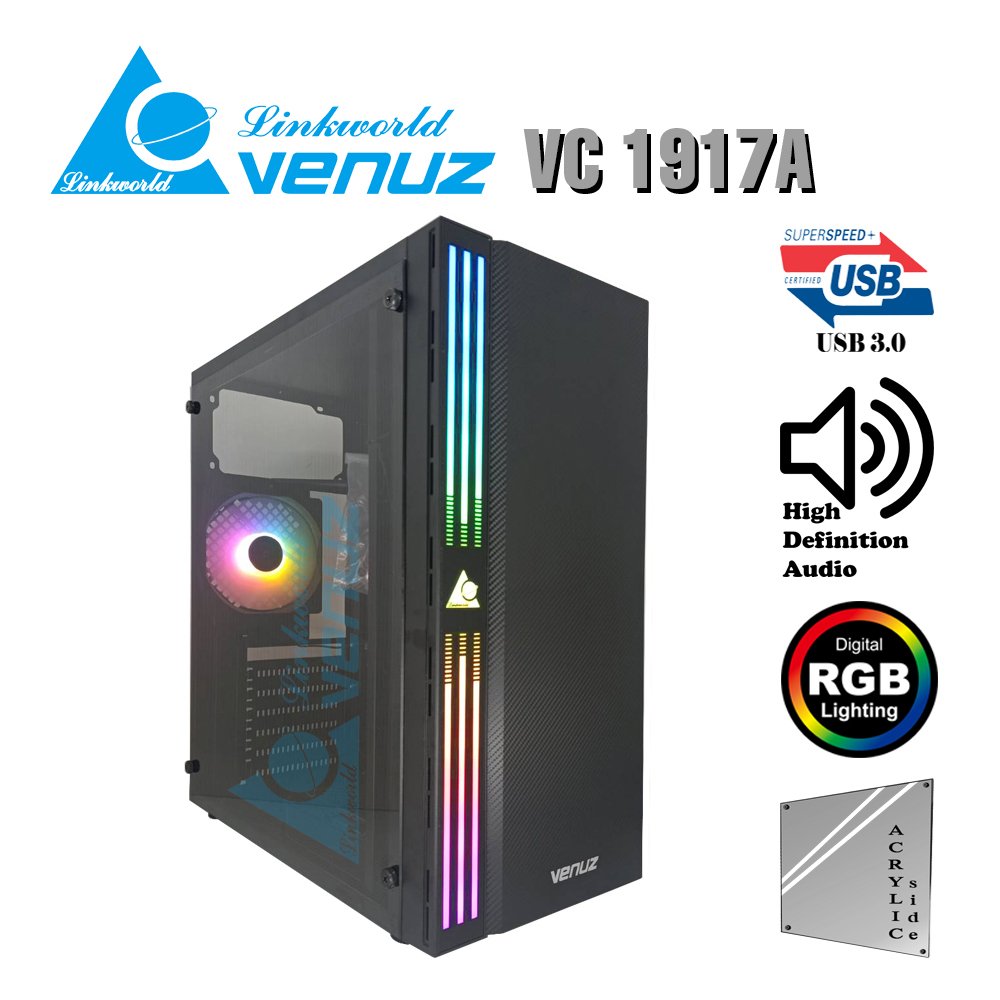 VENUZ Acrylic Side ATX Computer Case VC 1917A with RGB LED Strip ...