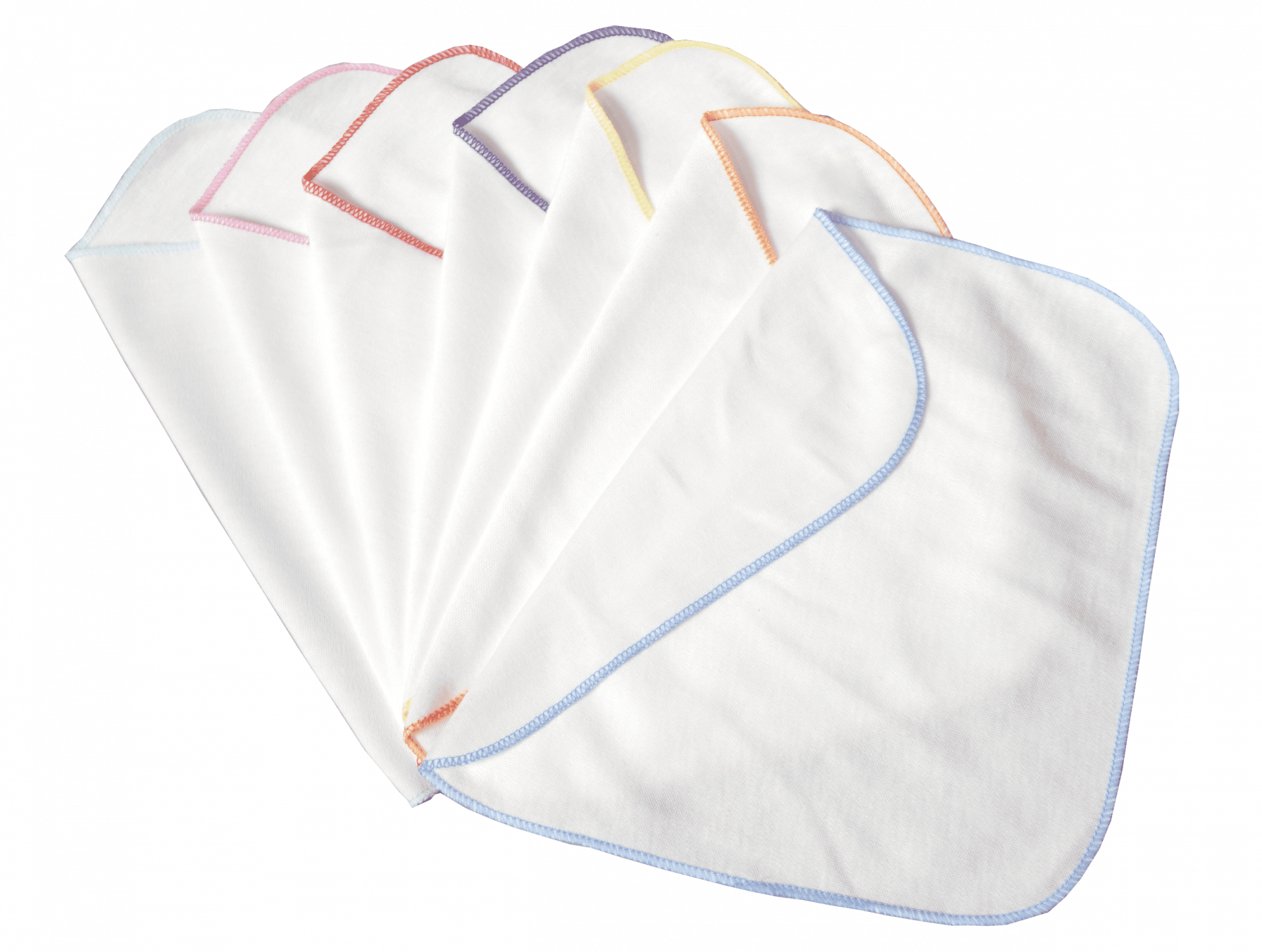 7 Pack Baby Interlock Face cloths (white with color trim, size 9x9")