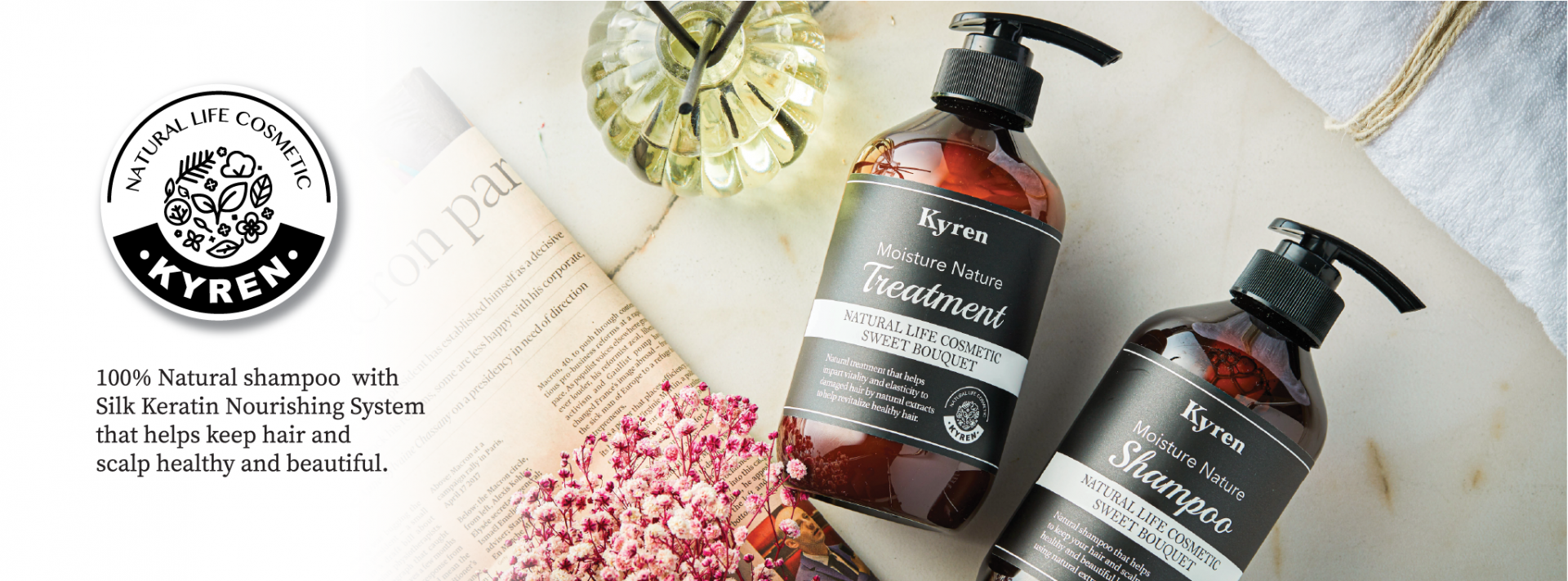 KYREN 100% Natural shampoo with Silk Keratin Nourishing System that helps keep hair and scalp heallthy and beautiful