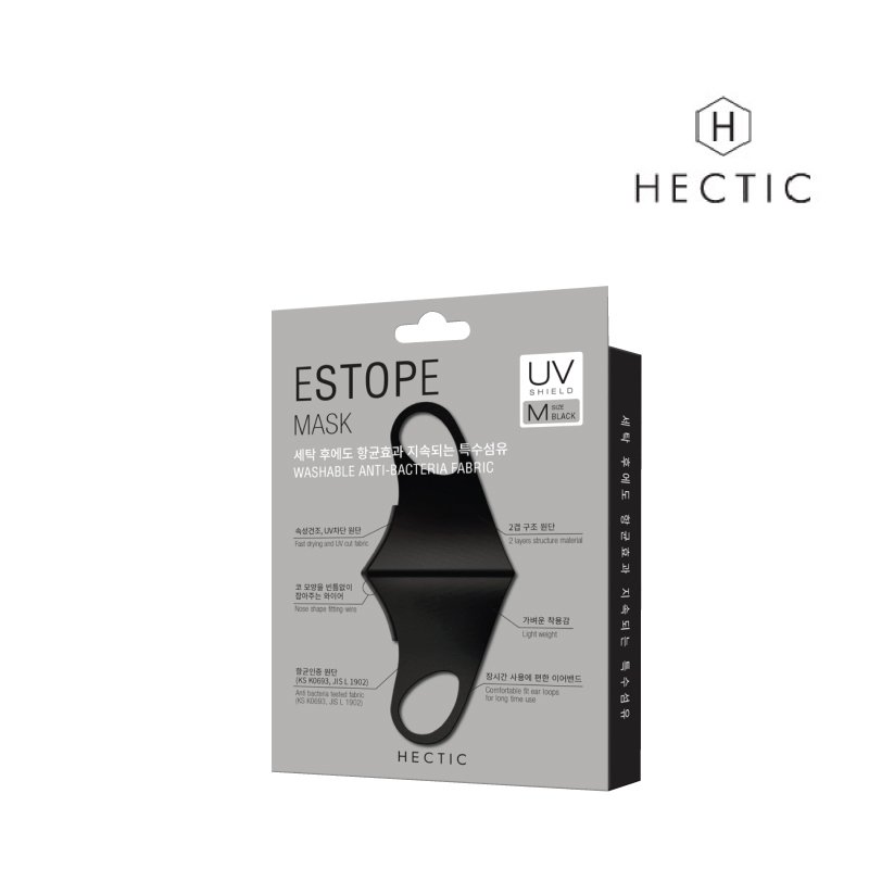 HECTIC Anti-Bacteria Estope Mask Size M เฮคติก เอสโทป แมส หน้ากากผ้าไฟเบอร์เกาหลี กันน้ำ กันUV กันแบคทีเรีย เย็นสบาย ซักได้100ครั้ง แมสสีดำ