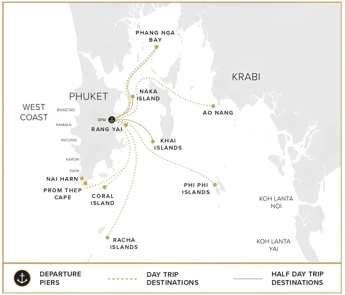 Phuket private yacht route map from Chalong Pier