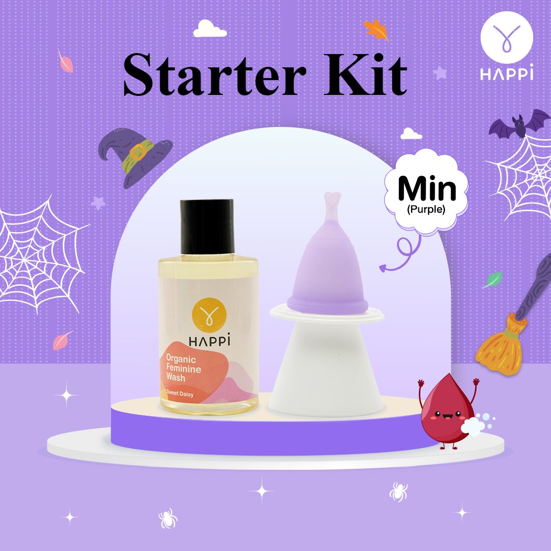 ชุดเริ่มต้น Min - ม่วง (Happicup Starter Kit Min Purple) ถ้วยอนามัย + สบู่