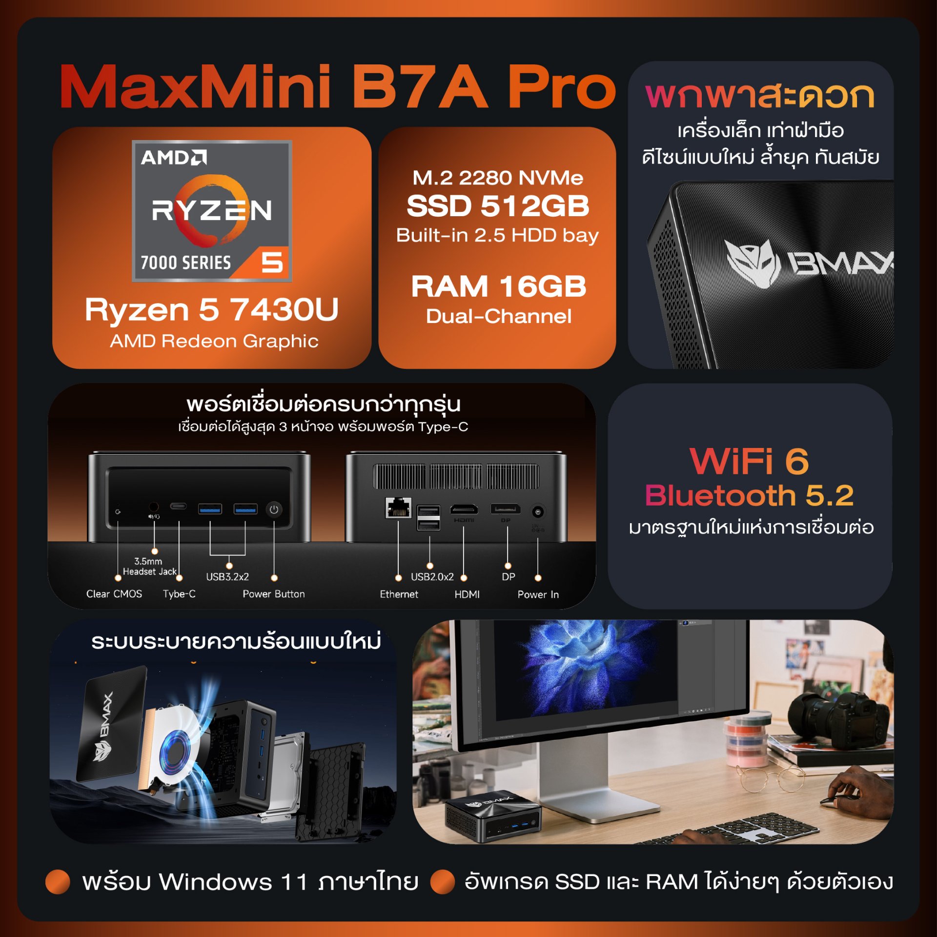 BMAX B7A Pro AMD Ryzen 5 7430U 16GB + 512GB