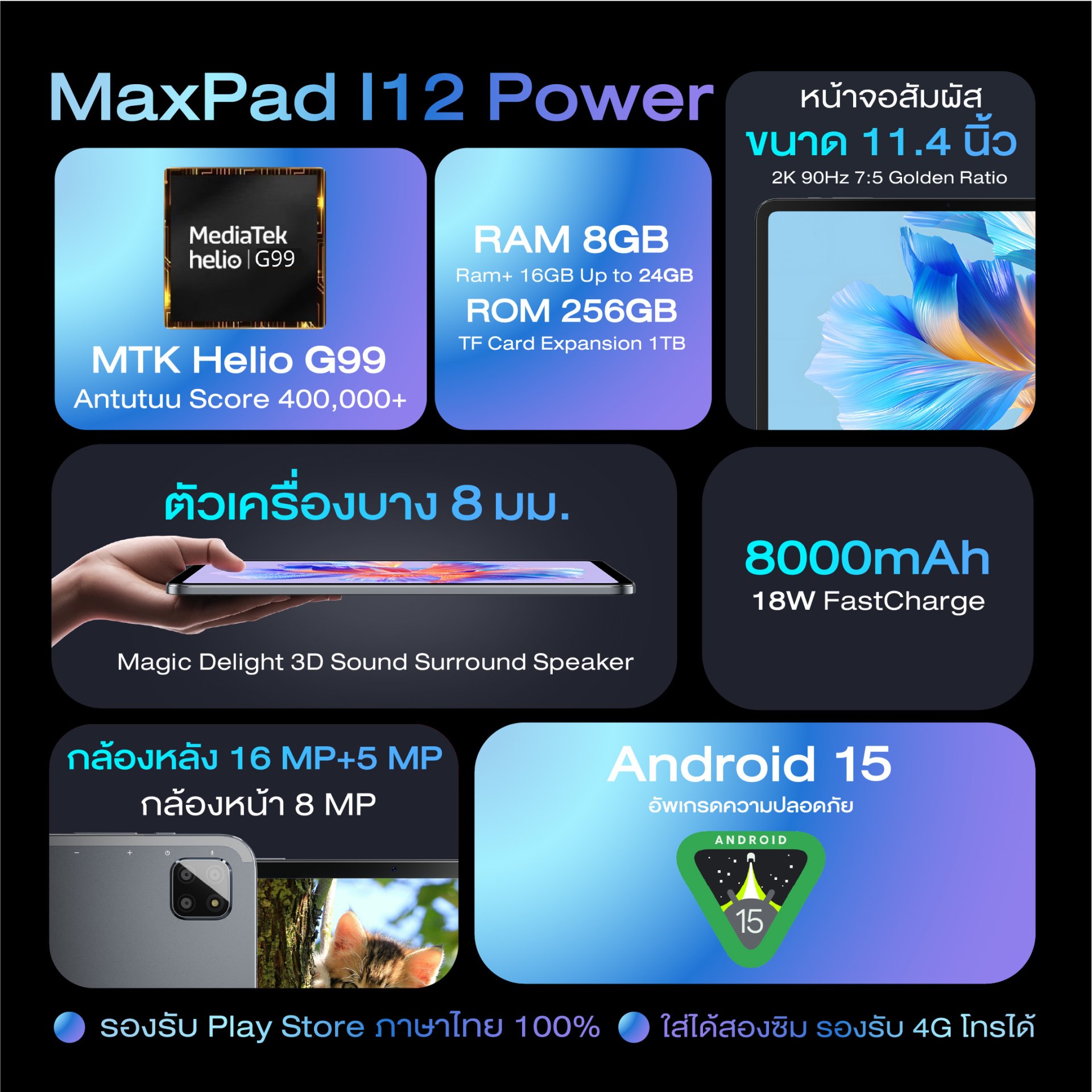 BMAX i12 Power l 11.4 นิ้ว l MTK G99 l 20GB/128GB l Netflix L1