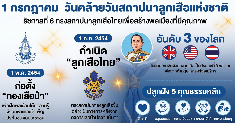 1 กรกฎาคม 2569 วันสถาปนาลูกเสือแห่งชาติ 