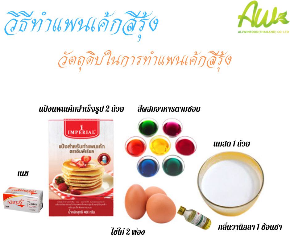 วิธีทำแพนเค้กสีรุ้ง วัตถุดิบในการทำแพนเค้กสีรุ้ง