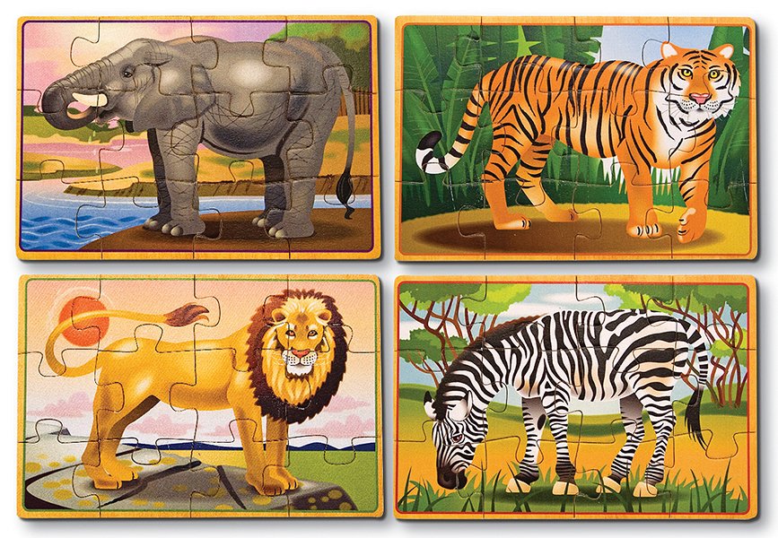 ชุดจิ๊กซอไม้ 12 ชิ้น 4 ลาย 4-in-1 Puzzles in a Box Wild Animals รุ่น 3796 ยี่ห้อ Melissa &Doug (นำเข้า USA) 