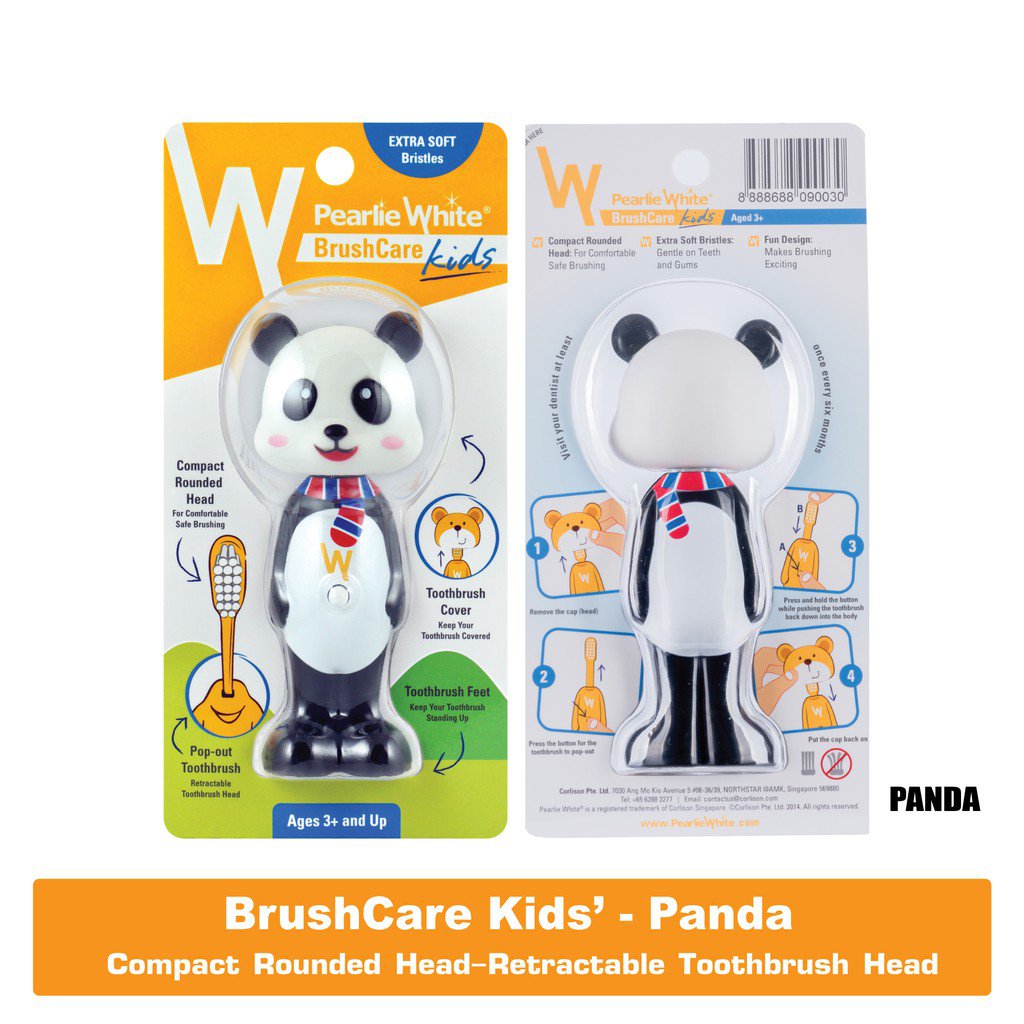 [ลายแพนด้า] แปรงสีฟันสำหรับเด็ก หัว Pop Up นำเข้าจากประเทศ สิงคโปร์ (Bounce-up Kids Toothbrush) ยี่ห้อ Pearlie White(copy)