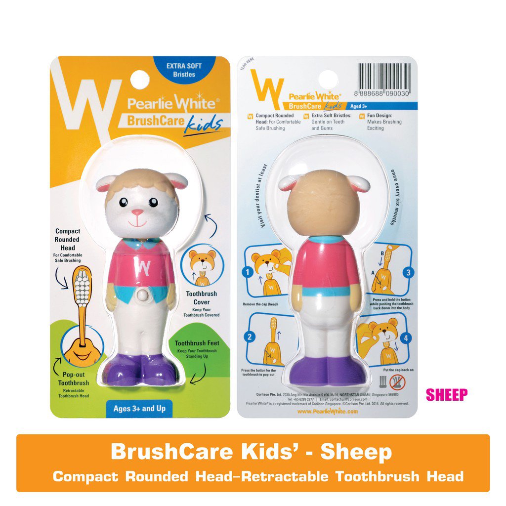 [ลายแกะ] แปรงสีฟันสำหรับเด็ก หัว Pop Up นำเข้าจากประเทศ สิงคโปร์ (Bounce-up Kids Toothbrush) ยี่ห้อ Pearlie White(copy)(copy)(copy)