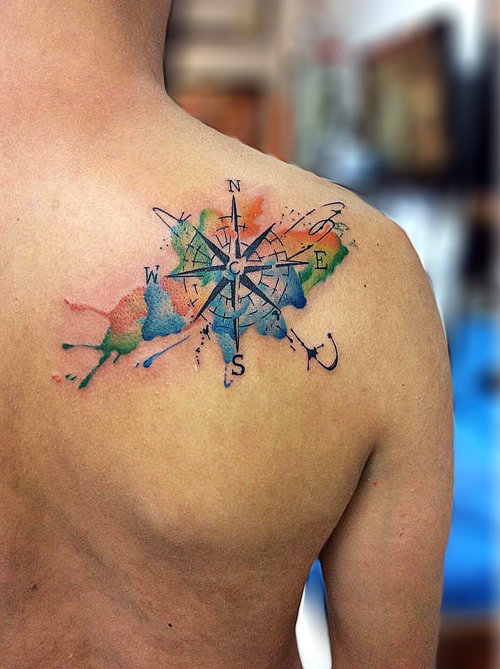 compass tattoo back men