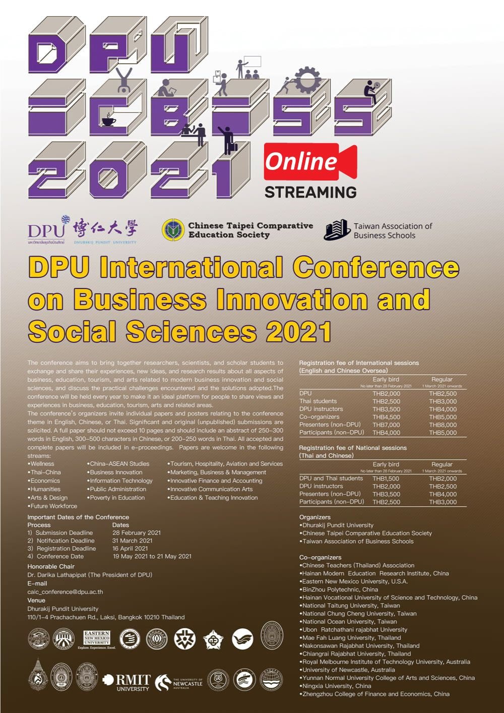 งานประชุมวิชาการระดับชาติและนานาชาติขึ้น ชื่องาน DPU International Conference on Business Innovation and Social Sciences 2021