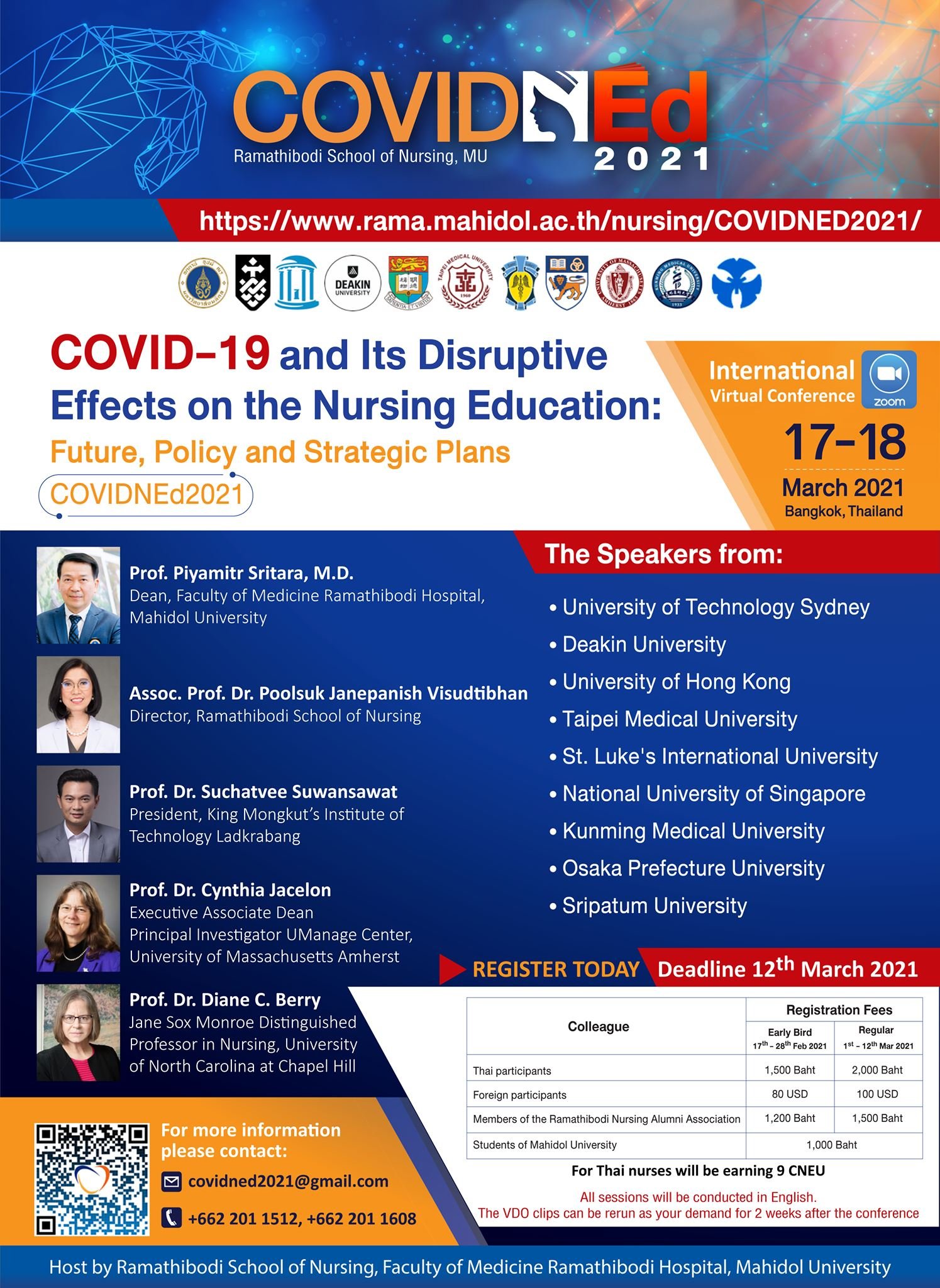 การประชุมวิชาการนานาชาติ (ออนไลน์ผ่านระบบ Zoom) เรื่อง COVID-19 and Its Disruptive Effects on the Nursing Education: Future, Policy and Strategic Plans