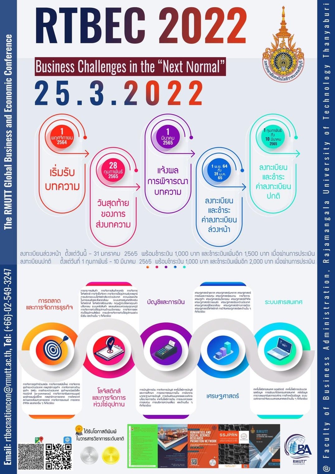 ประชาสัมพันธ์ การประชุมวิชาการระดับชาติ RMUTT Global Business and Economics Conference 2022 (RTBEC 2022) :  "Business Challenges in the Next Nornal"