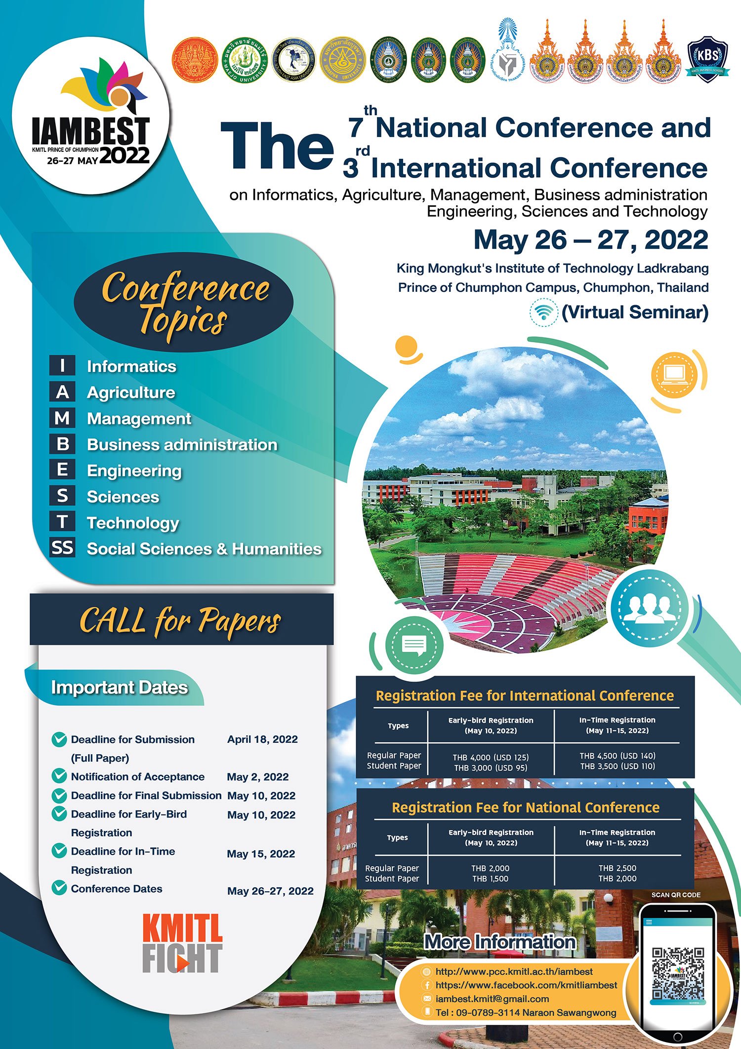 การประชุมวิชาการระดับชาติและนานาชาติ ประจำปี ๒๕๖๕ ด้านสารสนเทศ การเกษตร การจัดการ บริหารธุรกิจ วิศวกรรมศาสตร์ วิทยาศาสตร์และเทคโนโลยี มนุษยศาสตร์และสังคมศาสตร์