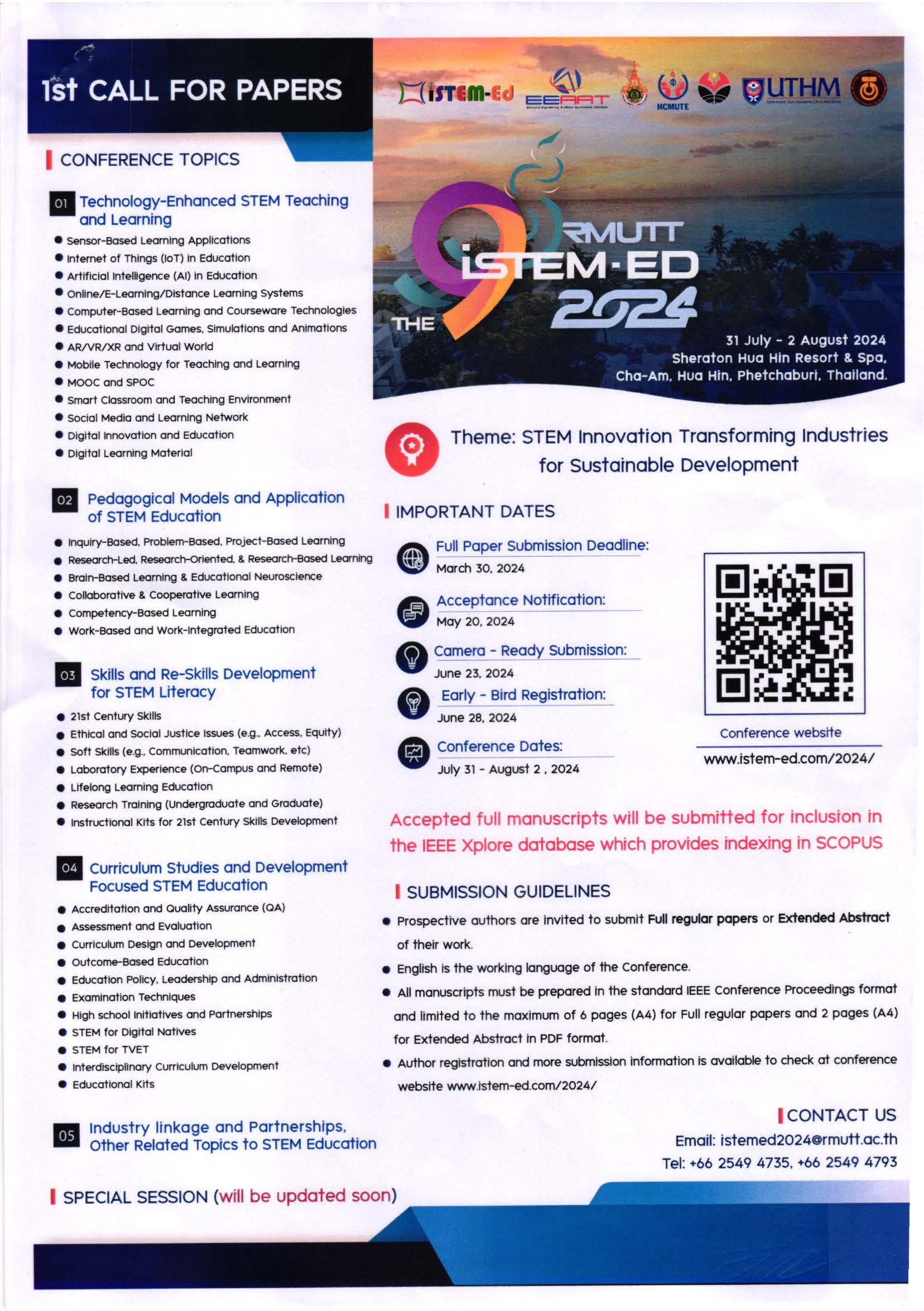 ประชาสัมพันธ์เชิญชวนเข้าร่วมงานประชุมวิชาการระดับนานาชาติ The 9th International STEM Education Conference (iSTEM-Ed) 2024