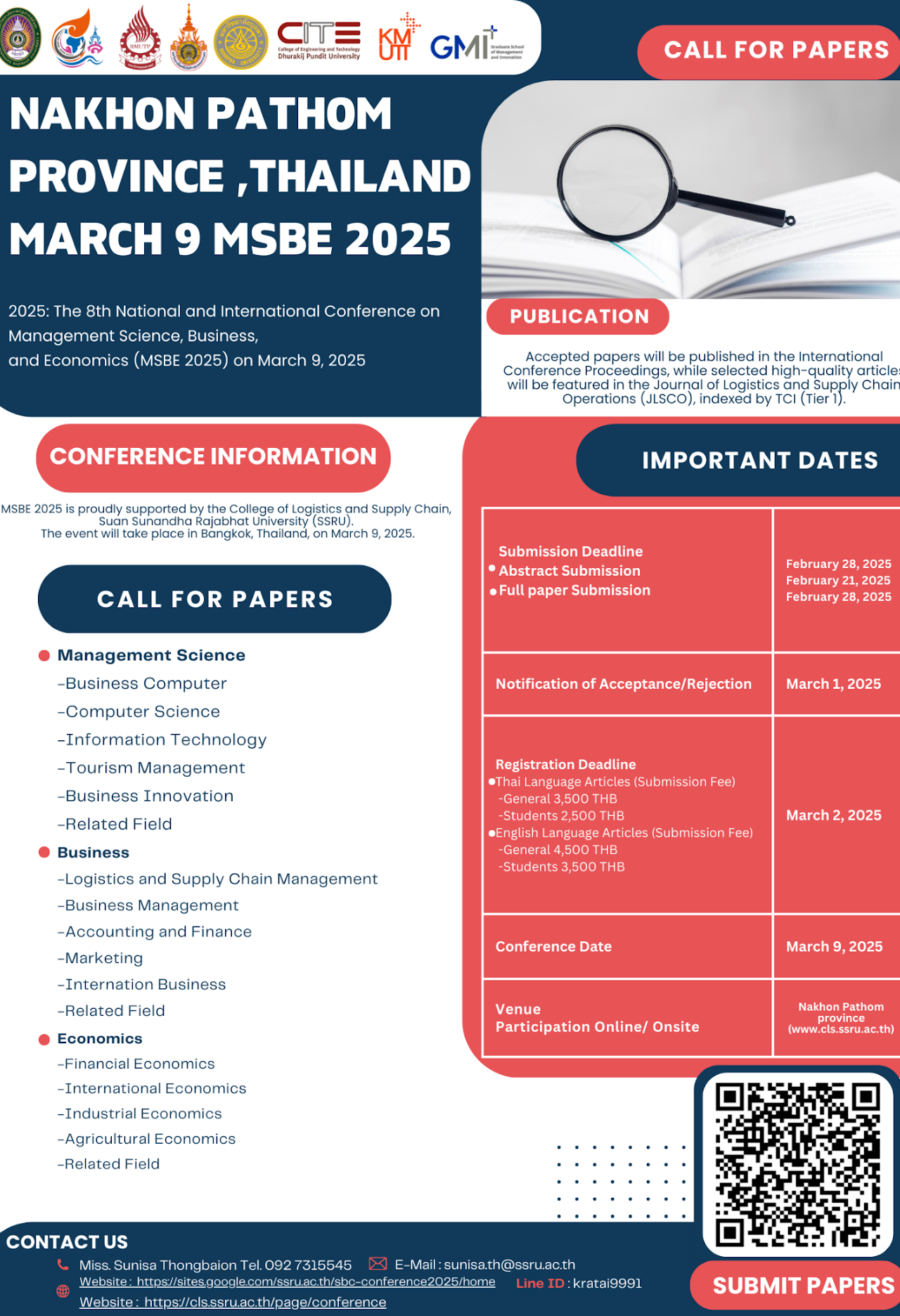 ประชาสัมพันธ์เชิญชวนเข้าร่วมส่งบทความวิจัยหรือบทความ การประชุมวิชาการระดับชาติและนานาชาติด้านวิทยาการจัดการ บริหารธุรกิจ และเศรษฐศาสตร์ ประจำปี 2568 ครั้งที่ 8 