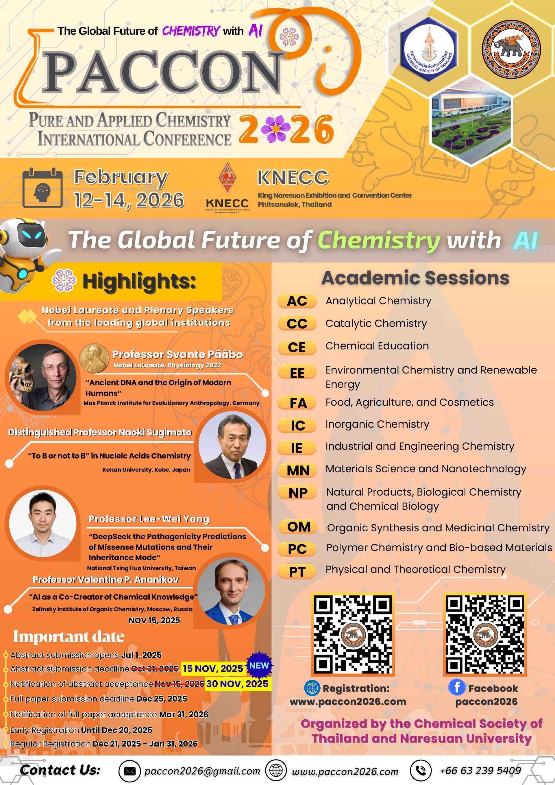 ประชาสัมพันธ์เชิญชวนเข้าร่วมการประชุมวิชาการนานาชาติ Pure and Applied Chemistry International Conference 2026 (PACCON 2026) ภายใต้หัวข้อ "The Global Future and Chemistry With AI"
