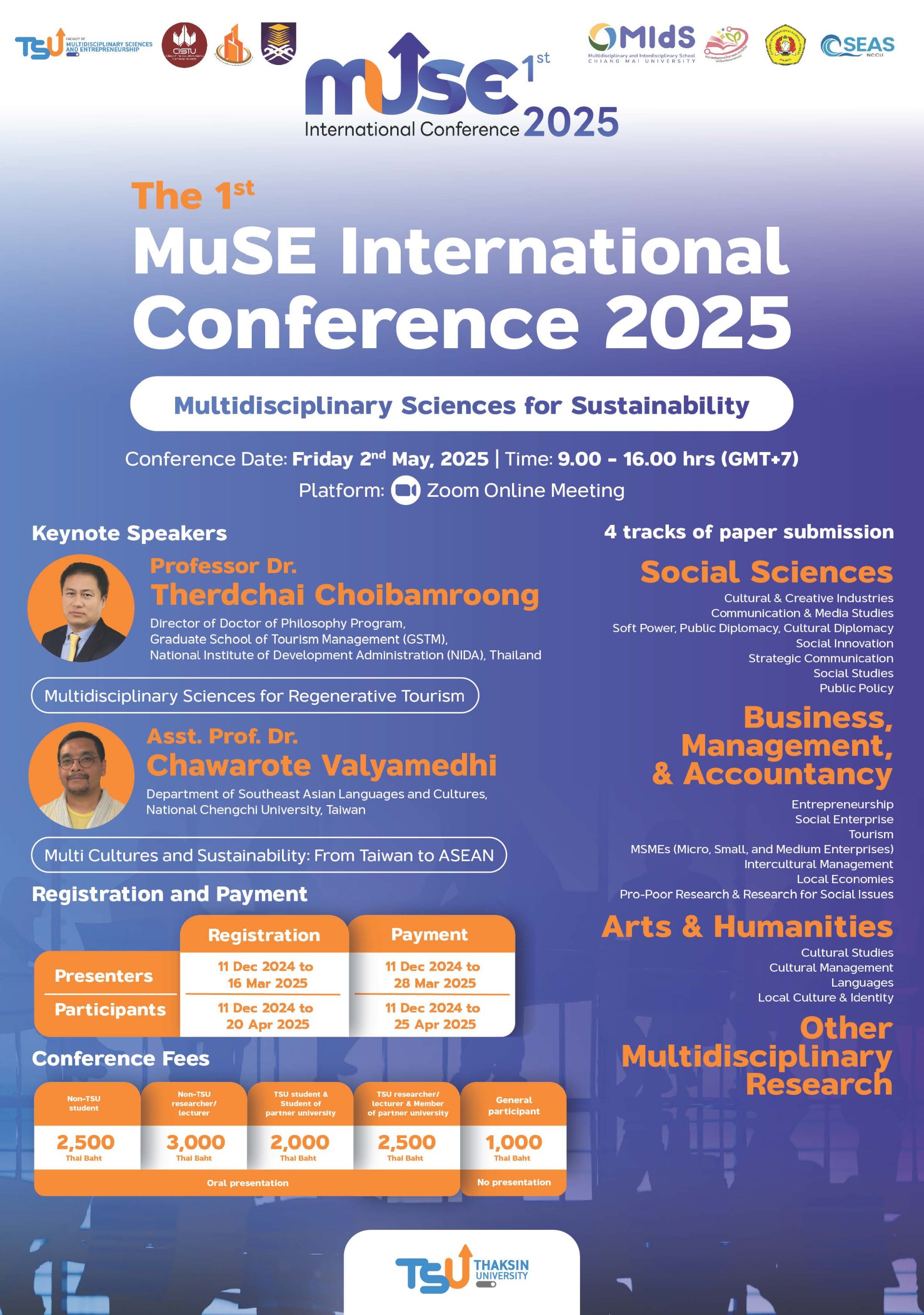 ประชาสัมพันธ์ส่งผลงานและเข้าร่วมการประชุมวิชาการ ระดับนานาชาติ The 1st MUSE International Conference 2025 หัวข้อ สหวิทยาการเพื่อความยั่งยืน (Multidisciplinary Sciences for Sustainability) 