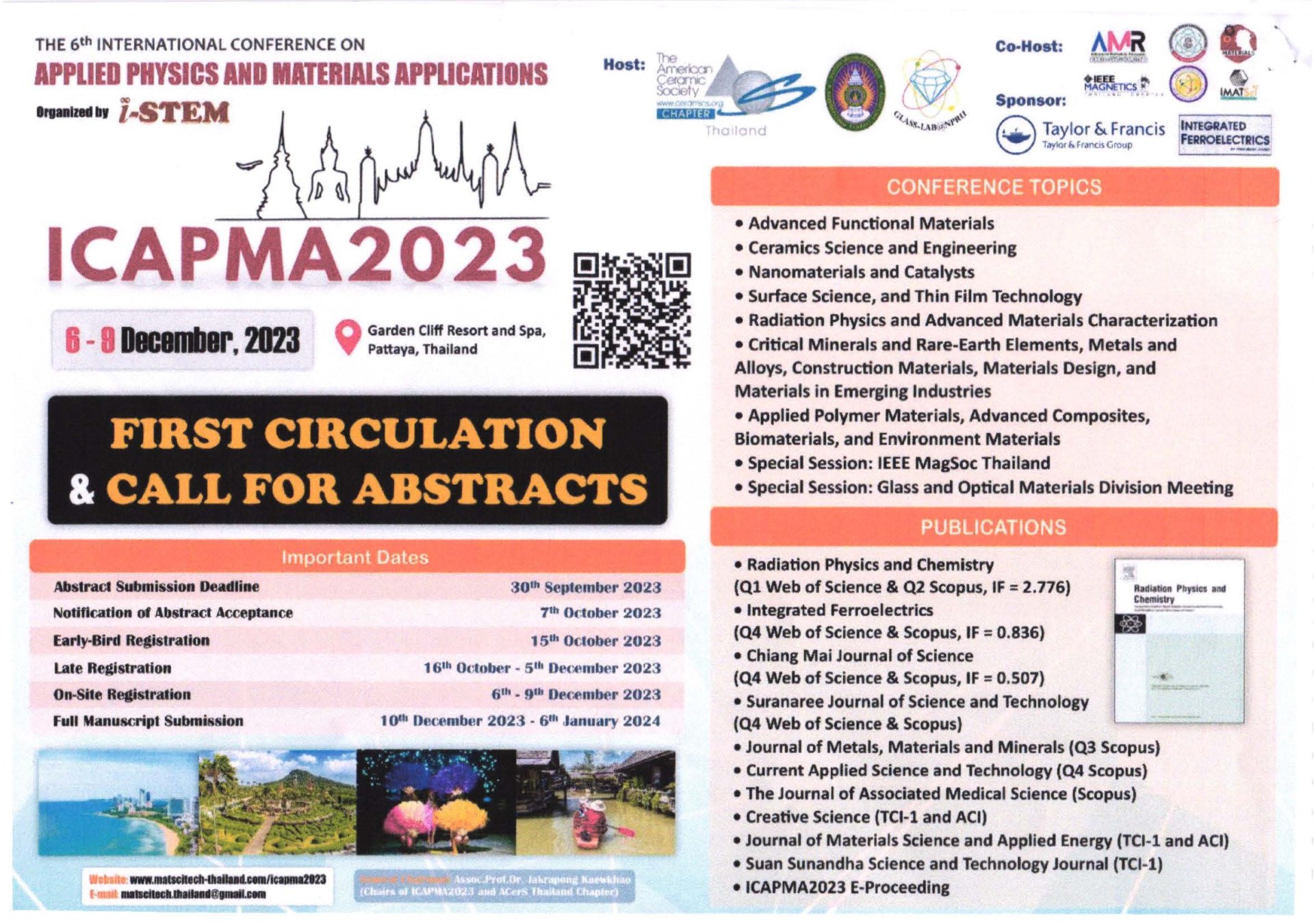 ประชาสัมพันธ์ การประชุมวิชาการระดับนานาชาติ The 6th International Conference on Applied Physics and Material Applications (ICAPMA2023)