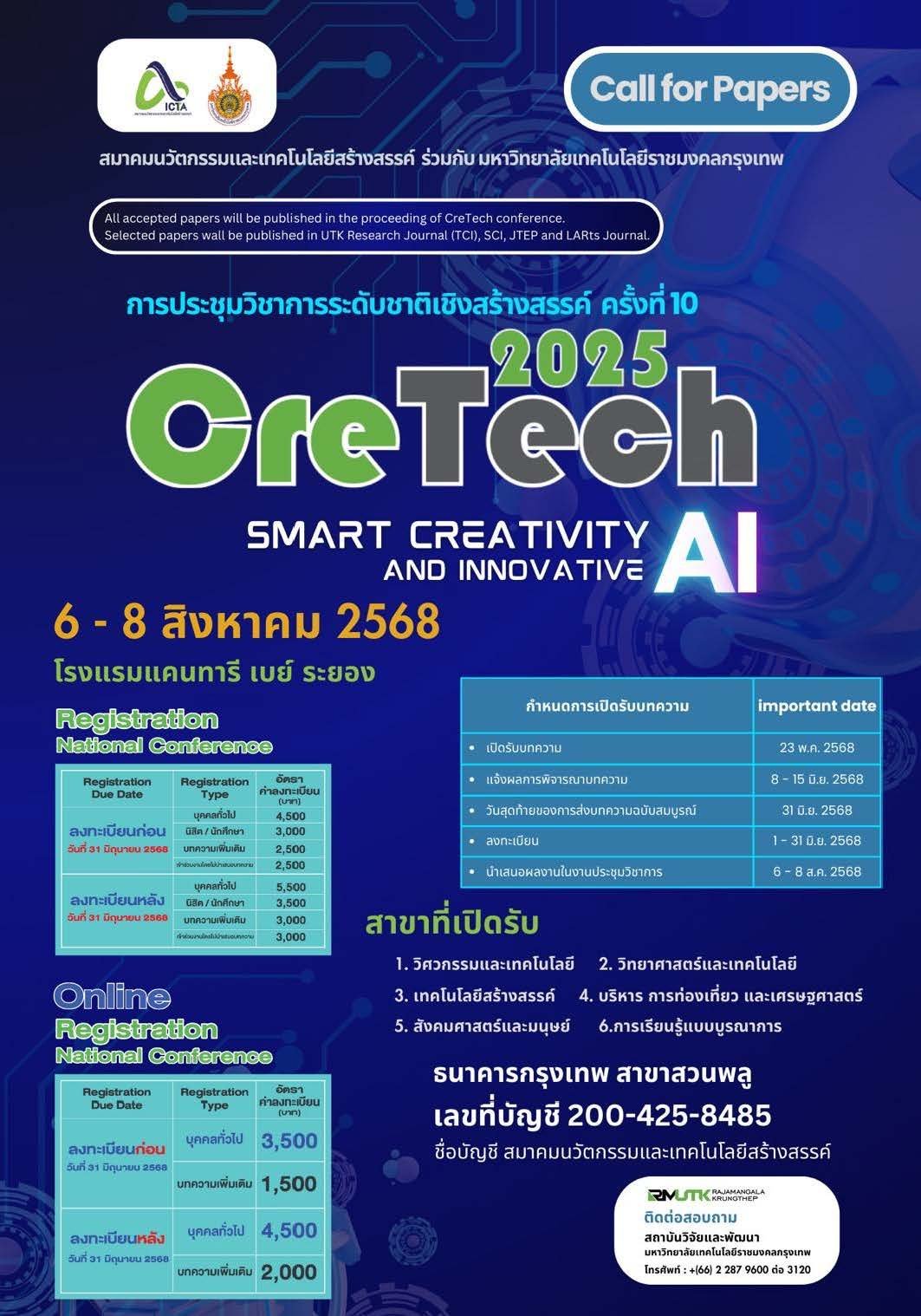 ประชาสัมพันธ์เชิญชวนส่งผลงานและบทความวิจัย เข้าร่วมนำเสนอในการจัดการประชุมวิชาการระดับชาติเชิงสร้างสรรค์ ครั้งที่ 10