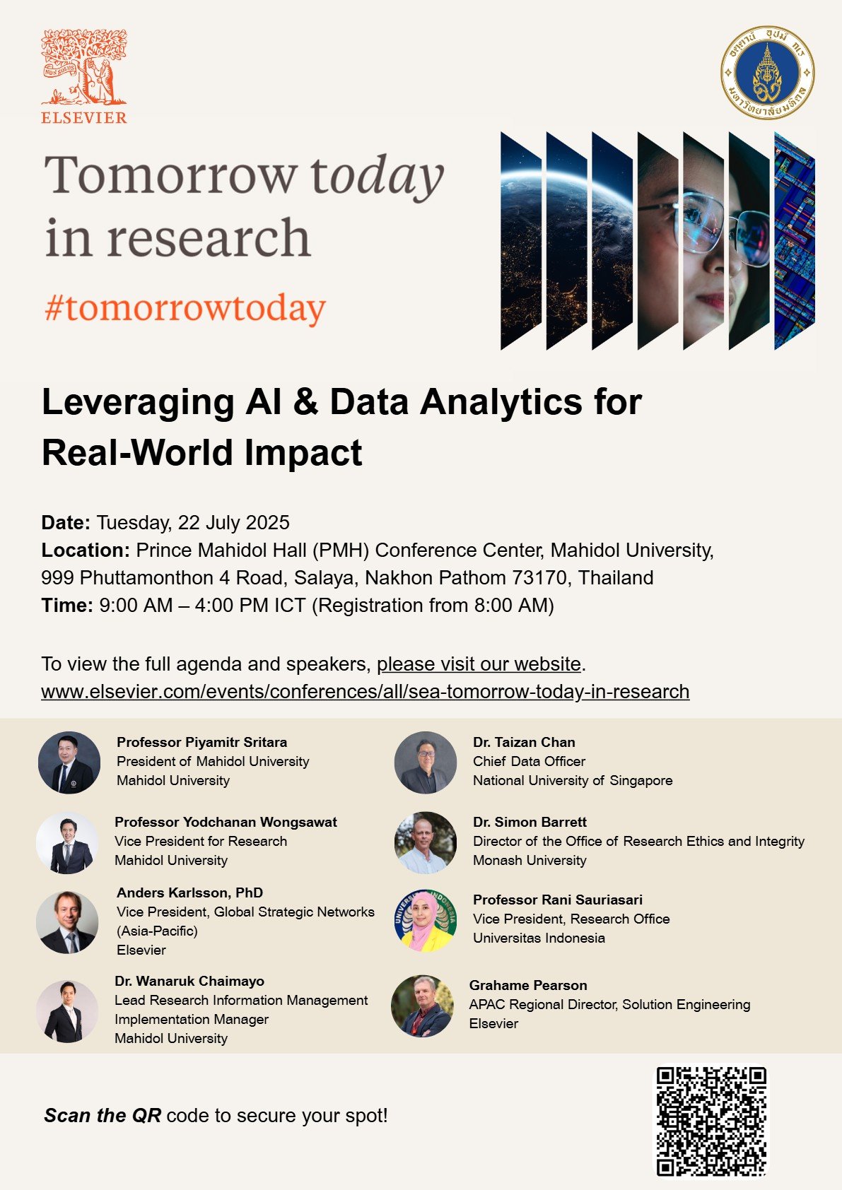 ประชาสัมพันธ์เชิญชวนเข้าร่วมประชุมวิชาการระดับนานาชาติ Tomorrow Today in Research: Leveraging AI and Data Analytics for Real-World Impact