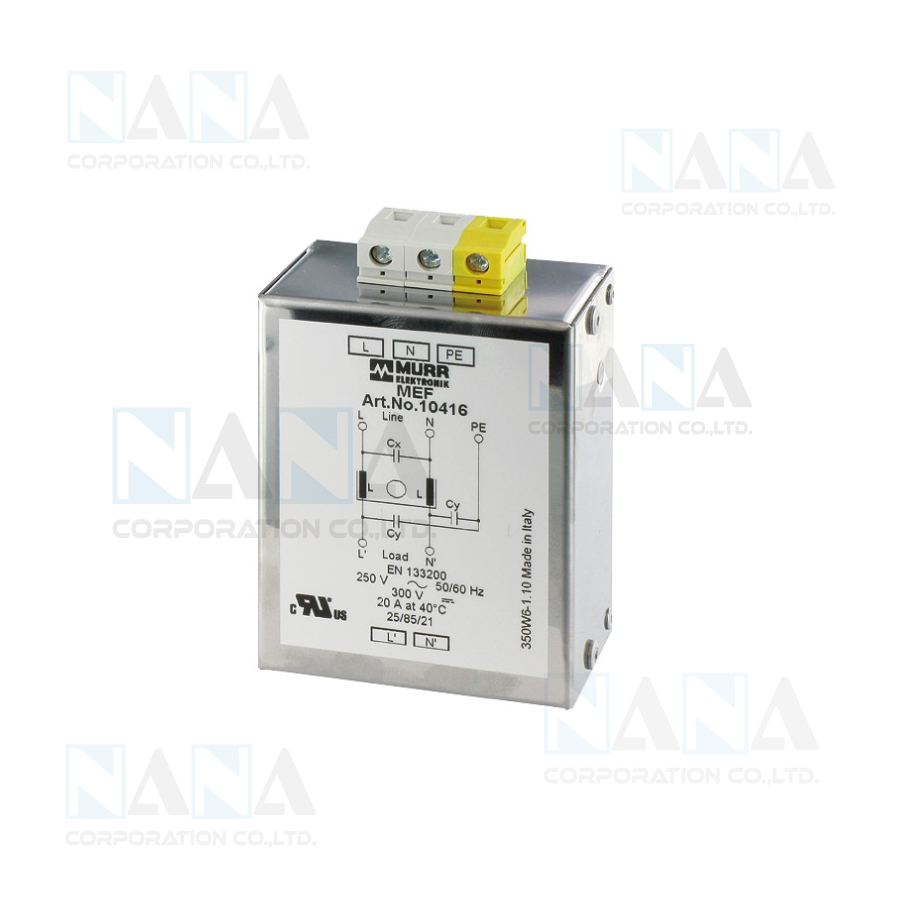 MEF EMC-FILTER 1-PHASE 1-STAGE I:10A U:250 VAC/300 VDC snap on