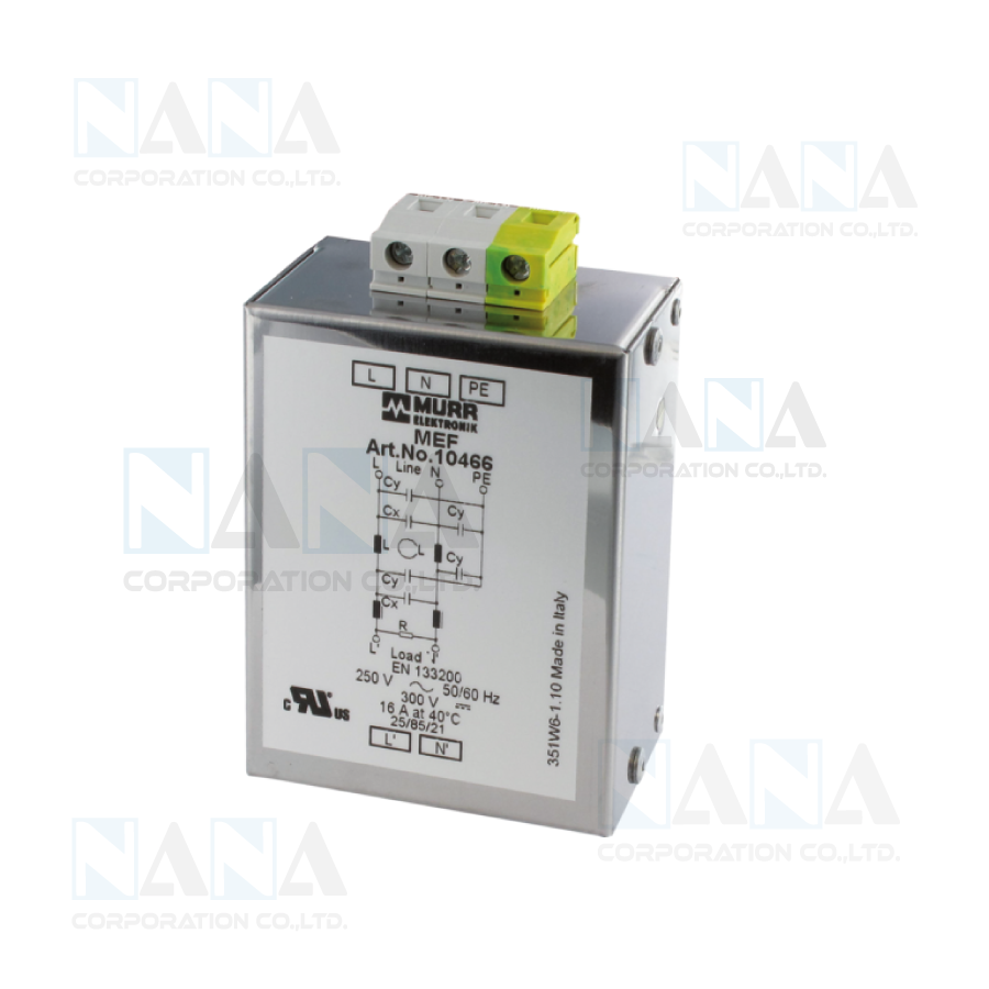 MEF EMC-FILTER 1-PHASE 2-STAGE I:1A,2A,3A,4A,6A,10A,16A U:250 VAC/300 VDC snap on