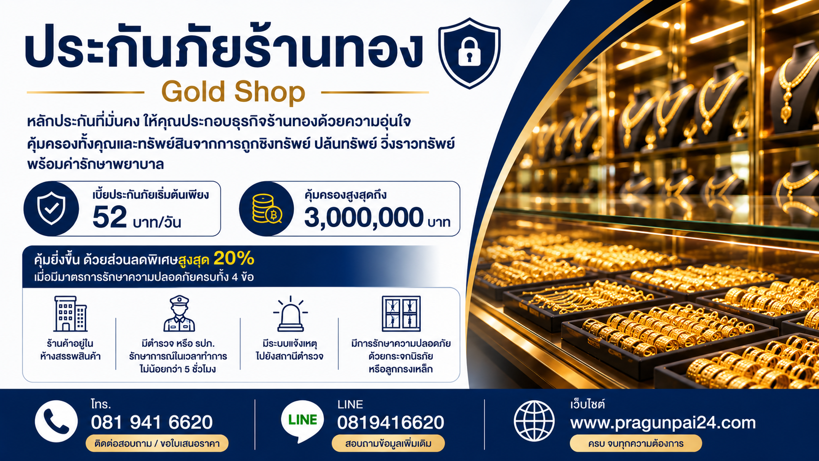 ประกันภัยร้านทอง คุ้มครองชิงทรัพย์ ปล้นทรัพย์ วิ่งราวทรัพย์