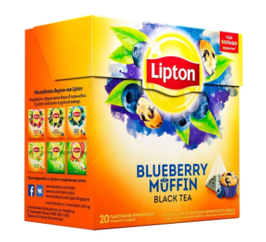 ชา Lipton บลูเบอร์รี่มัฟฟิน / Чай черный Lipton Blueberry Muffin в пирамидках