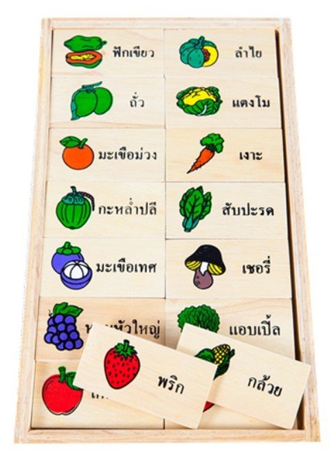โดมิโนภาพกับคำอ่านภาษาไทยชุดผัก-ผลไม้