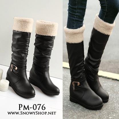  [PreOrder] [PM-076]Pangmama รองเท้าบู๊ทสีดำเนื้อหนังบุขนด้านในใว่กันหนาวลุยหิมะได้ไม่เปียกค่ะ