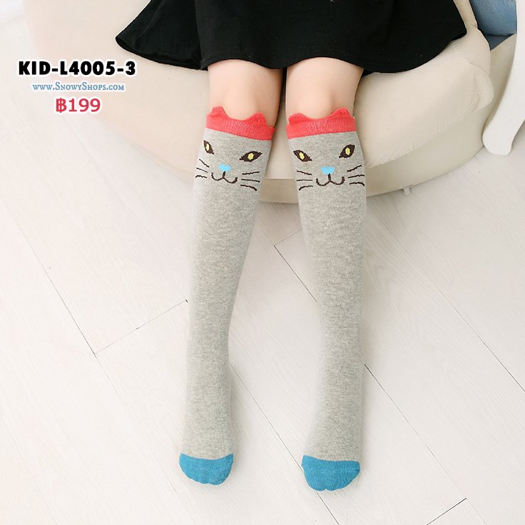 [พร้อมส่ง] [KID-L4005-3] ถุงเท้าเด็กลายการ์ตูนน่ารักลายแมวเทา(สำหรับเด็ก3-10ขวบ)