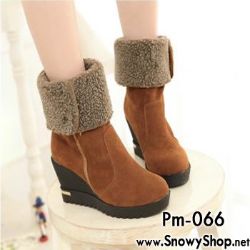  [[พร้อมส่ง 36,37]] [Boots] [Pm-066] Pangmama รองเท้าบู๊ทสีน้ำตาลบู๊ทสูงบุนด้านในกันหนาวได้ รองเท้าสามารถพับได้ เป็น 2 สไตล์ค่ะ
