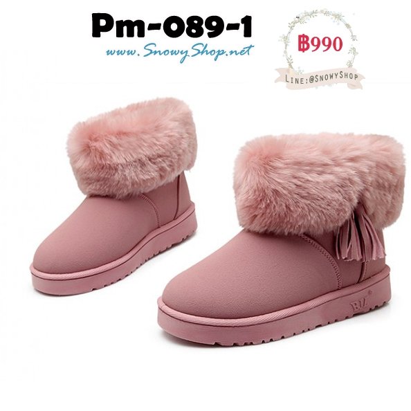  [พร้อมส่ง  39] [Boots] [Pm-089-1] รองเท้าบูทสั้นสีชมพู แต่งขนเฟอร์นุ่มๆ ด้านในซับขน ใส่กันหนาวได้ดี รุ่นนี้แนะนำค่ะน่ารักมากๆ