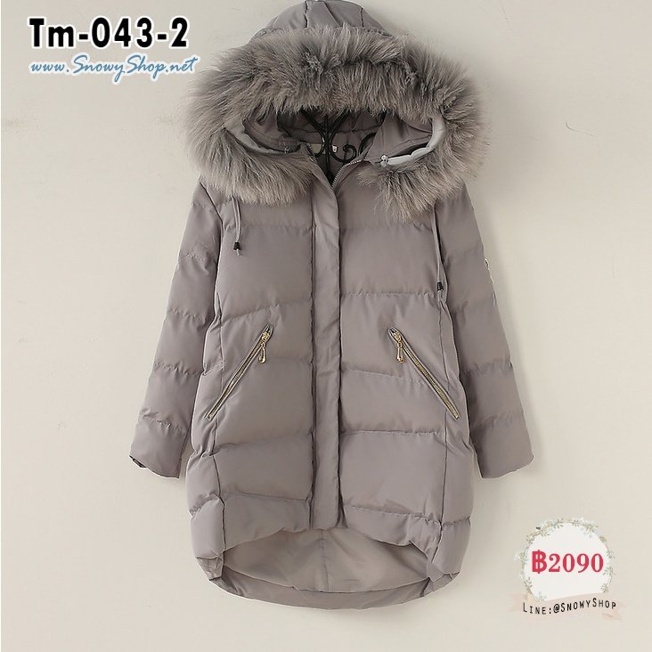  [พร้อมส่ง M,L,] [Tm-043-2] เสื้อโค้ทกันหนาวขนเป็ดสีเทา มีฮู้ดขนเฟอร์สีชมพูหวานน่ารัก มีกระเป๋าซิปหน้า ใส่กันหนาวติดลบได้