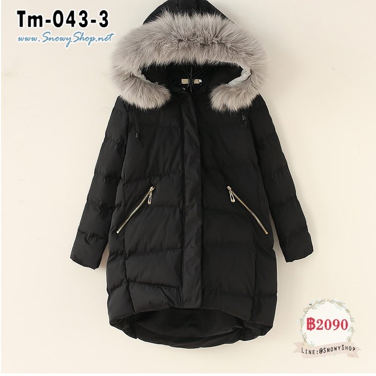  [PreORder] [Tm-043-3] เสื้อโค้ทกันหนาวขนเป็ดสีดำ มีฮู้ดขนเฟอร์สีชมพูหวานน่ารัก มีกระเป๋าซิปหน้า ใส่กันหนาวติดลบได้