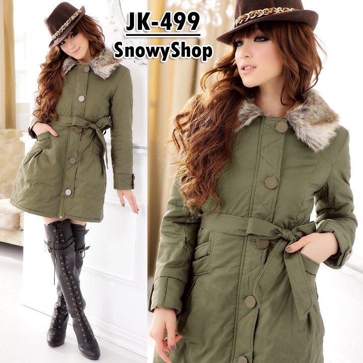  [[*พร้อมส่ง S ]] [Coat] [JK-499] JK2 เสื้อโค้ทกันหนาวสีเขียวผ้าฝ้ายร่ม เนื้อผ้าด้านในใช้ผ้าวัสดุกันหนาวอย่างดี มีขนเฟอร์ 