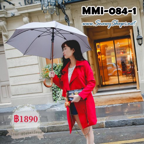 [*พร้อมส่ง M,L] [MMI-084-1] MMi เสื้อโค้ทกันหนาวสีแดงสดสวย พร้อมผ้าผูกเอว ทรงนี้ยอดฮิตตลอดกาลค่ะ