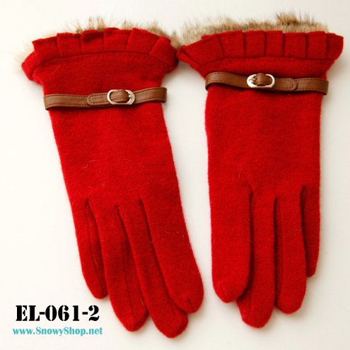  [*พร้อมส่ง] [EL-061-2] EL ถุงมือกันหนาวสีแดง แต่งขนเฟอร์ข้อมือสวยมากๆ