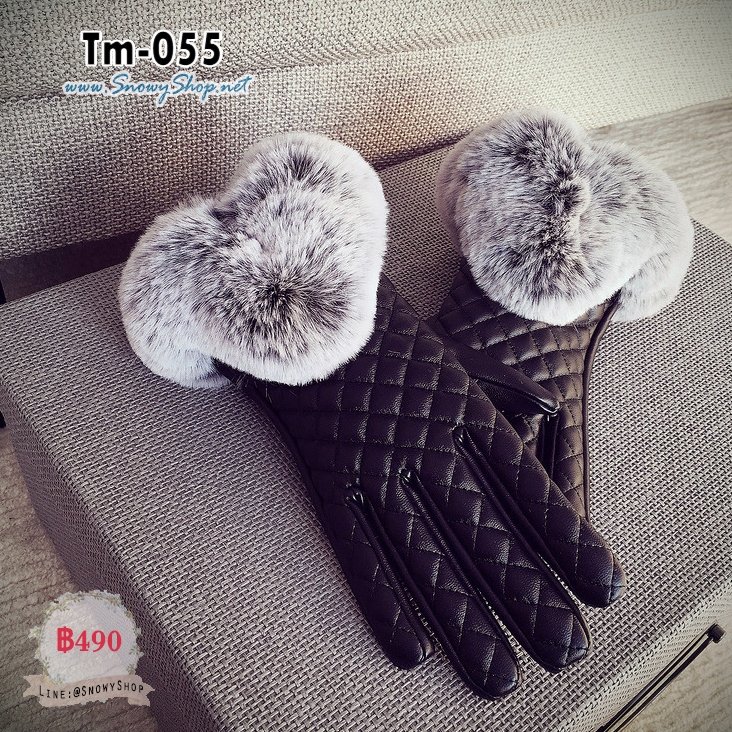 [พร้อมส่ง] [Tm-055] ถุงมือหนังสีดำใส่กันหนาว ด้านในบุขนกันหนาว แต่เฟอร์หนานุ่ม