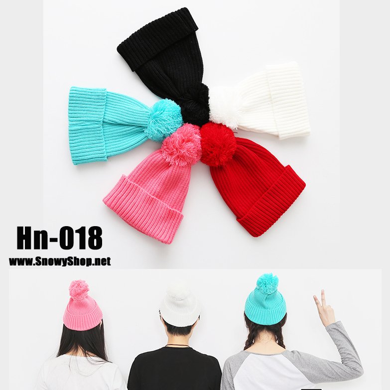  [พร้อมส่ง] [Hn-018] Hn หมวกไหมพรมสีแดงถักไหมพรมหนามีจุก น่ารักมากๆค่ะ