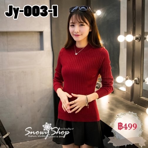  [PreOrder] [Jy-003-1] เสื้อไหมพรมคอกลมสีแดง ไหมพรมผ้าหนานุ่มใสส่กันหนาว