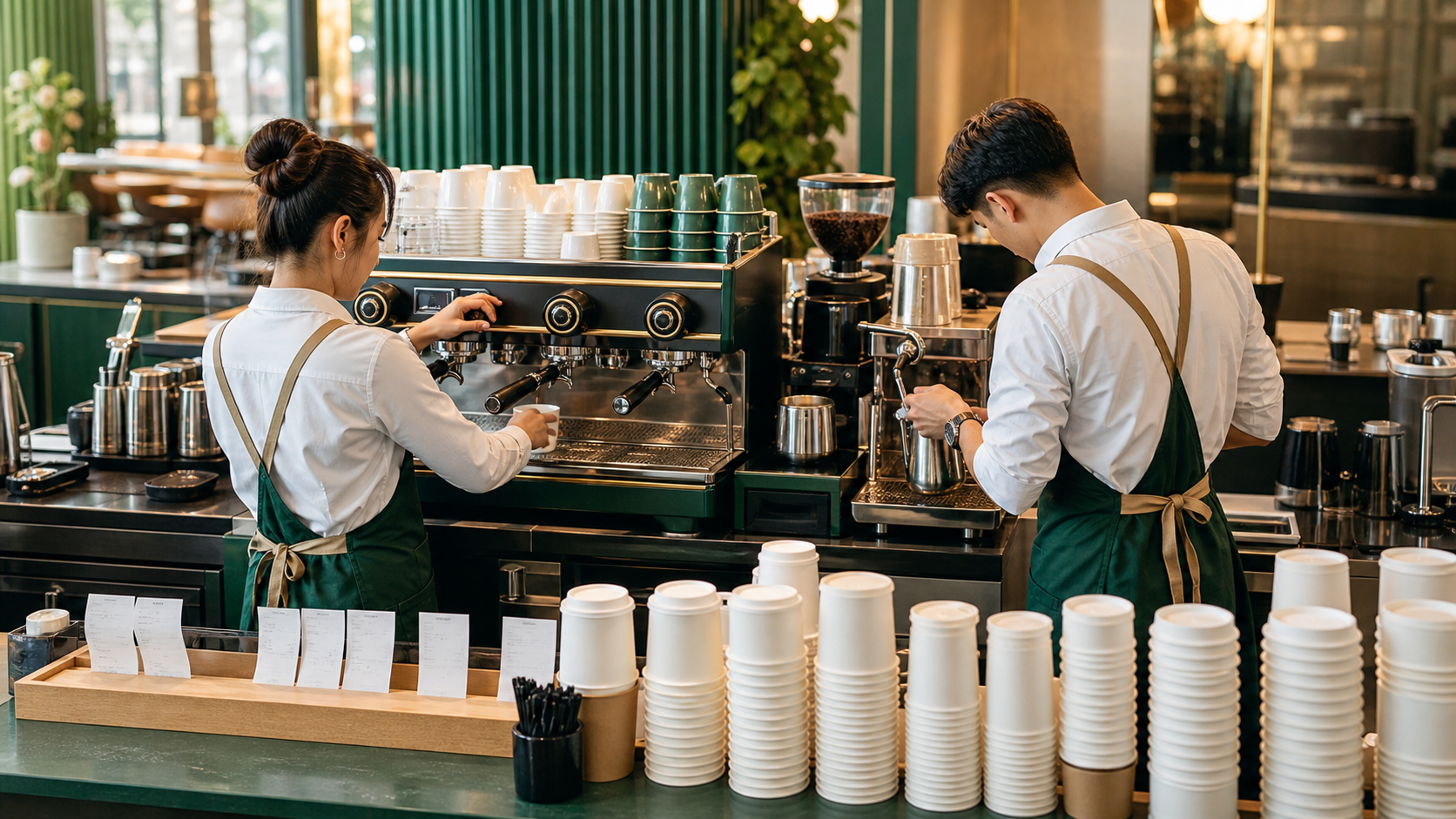 เวิร์กโฟลว์บาริสต้าในช่วงพีกของร้านกาแฟ