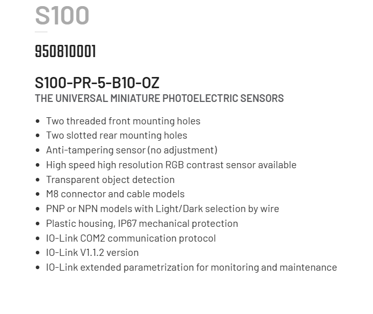 S100 MODEL PHOTOSENSOR IP67 range 30cm /io link sensorlike
