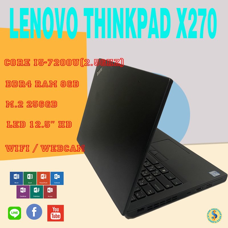 Lenovo ThinkPad X270 Core i5-7200U RAM 8GB SSD 256GB 12.5-inch HD Graphics  620 HD