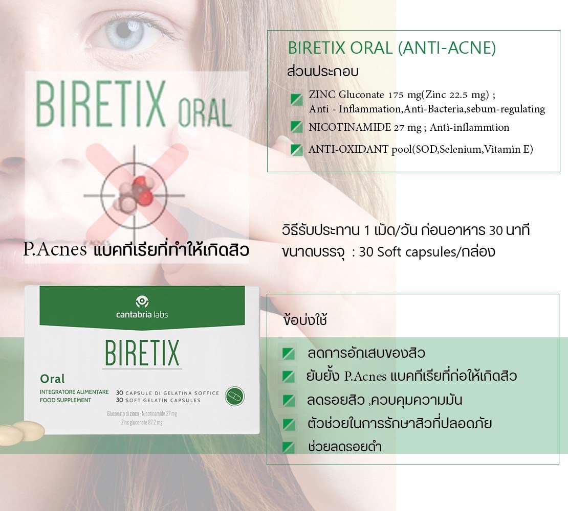 Biretix Oral ยากินรักษาสิวจากสเปน