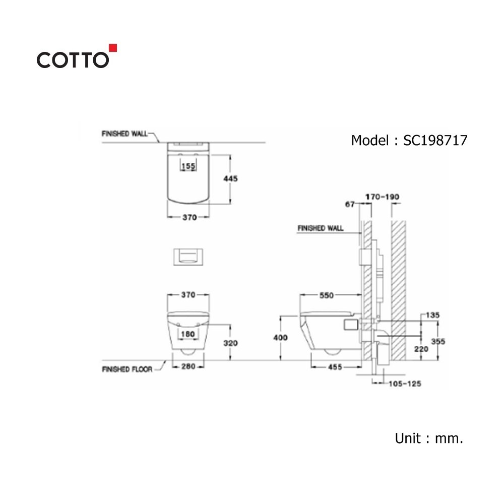 SC198717(F) สุขภัณฑ์ แบบแขวนผนัง รุ่น TETRAGON +C962100+C942100