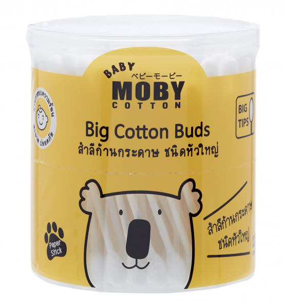 MOBY (โมบี้) Big Cotton Buds คอตตอนบัตหัวใหญ่ ก้านกระดาษ เทคโนโลยีจากญี่ปุ่น 1 กล่อง 110 ก้าน