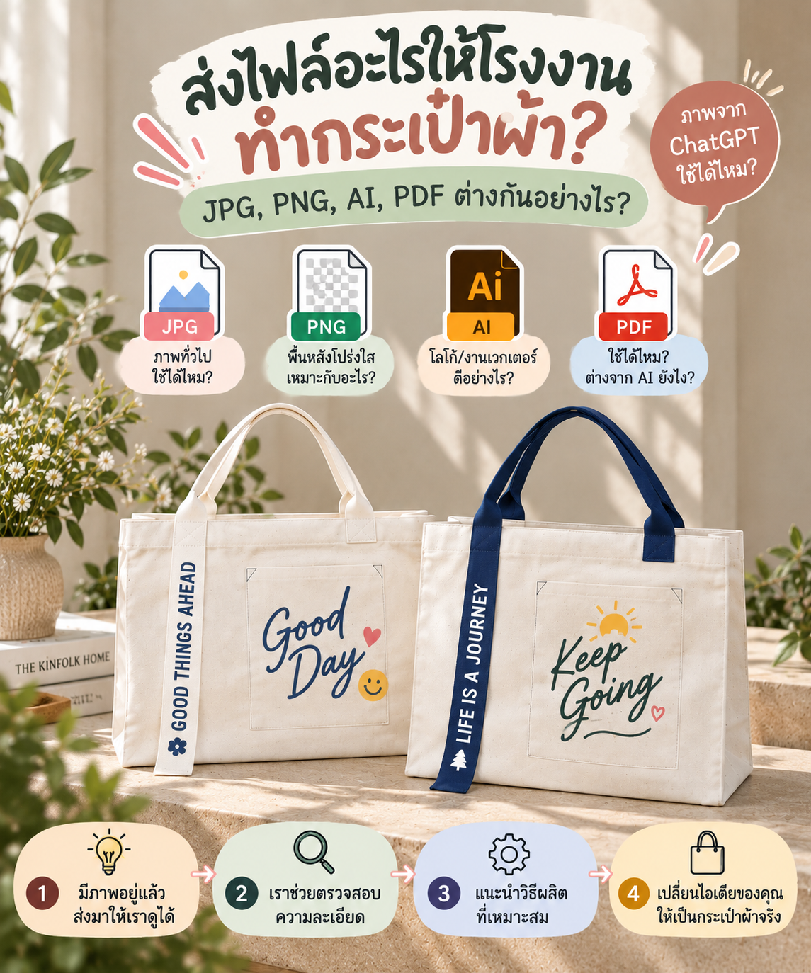 ส่งไฟล์อะไรให้โรงงานทำกระเป๋าผ้า? JPG, PNG, AI, PDF ต่างกันอย่างไร?