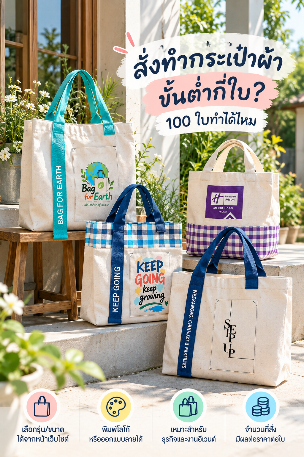สั่งทำกระเป๋าผ้าขั้นต่ำกี่ใบ? 100 ใบทำได้ไหม